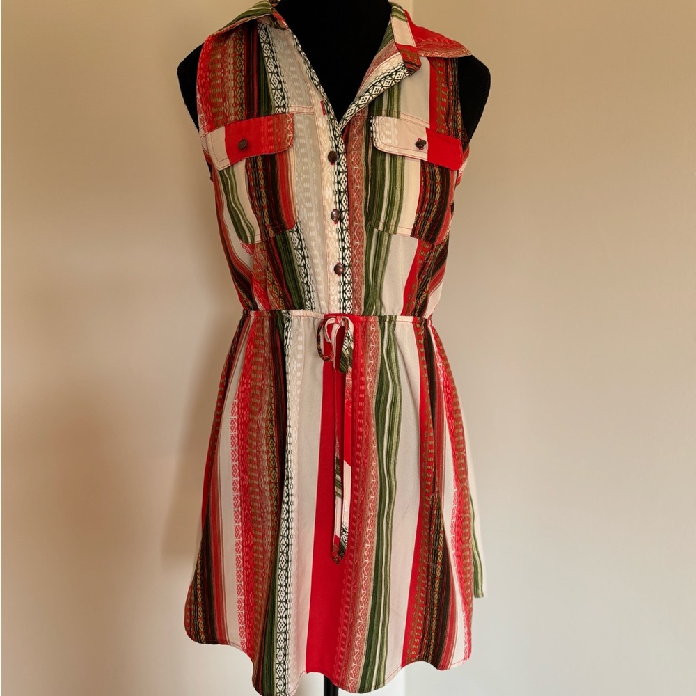 BeBop Multi Coloured, Sleeveless, Tie Front Mini Sundress, Size S